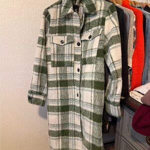 Primark F&F Green and White Plaid Women's Coat